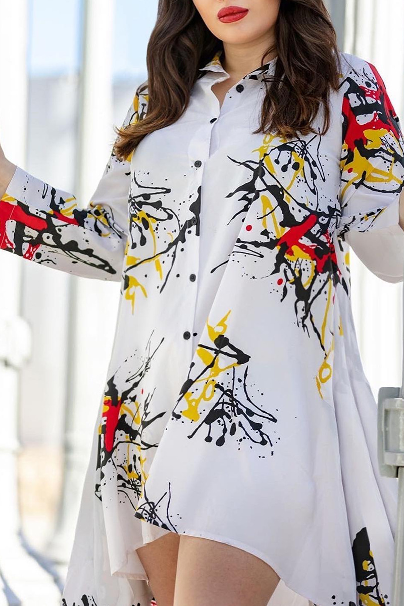 Long sleeve loose shirt printing European style dress