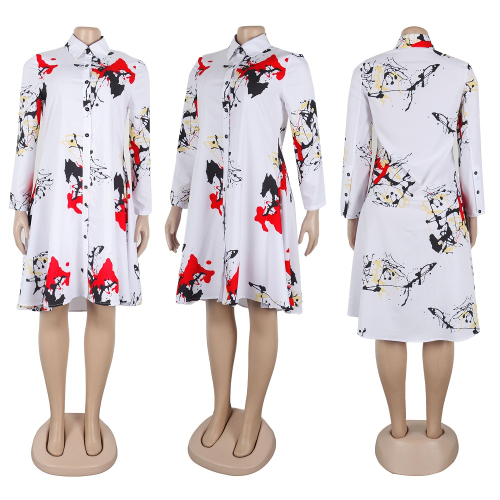 Long sleeve loose shirt printing European style dress