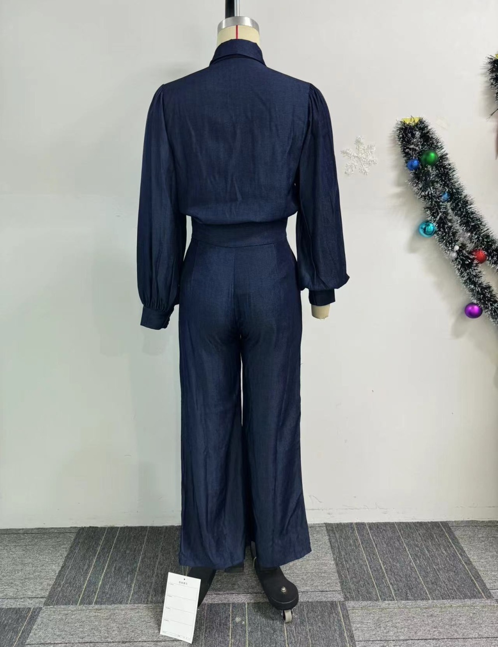 Imitation denim wide leg pants shirt 2pcs set