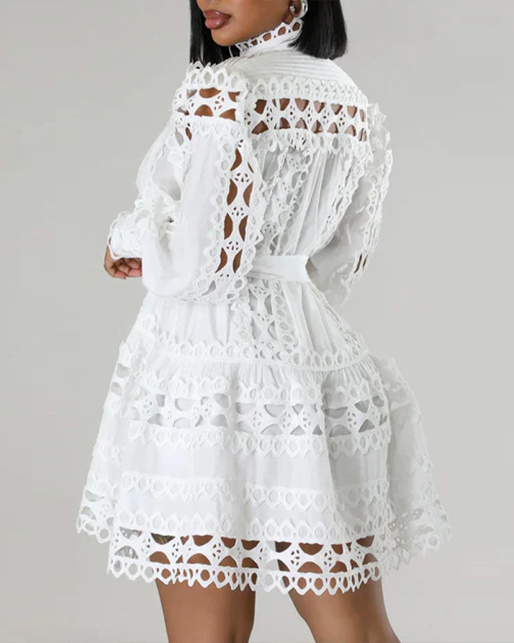 Splice European style lace dress long hollow tops