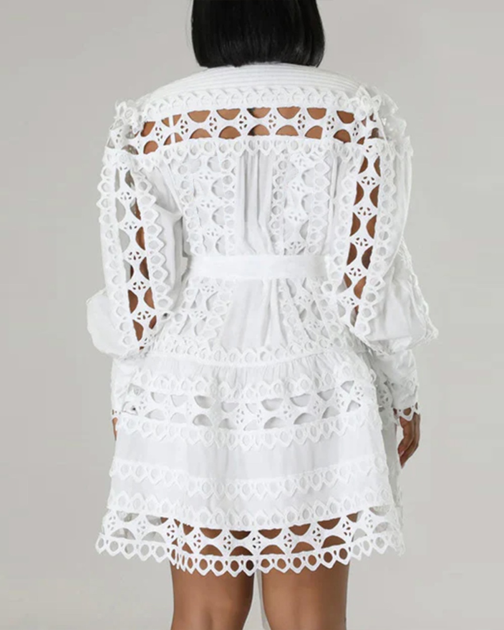 Splice European style lace dress long hollow tops