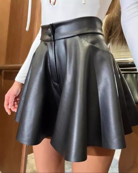 European style high waist culottes PU leather pants