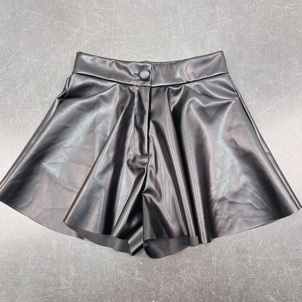 European style high waist culottes PU leather pants