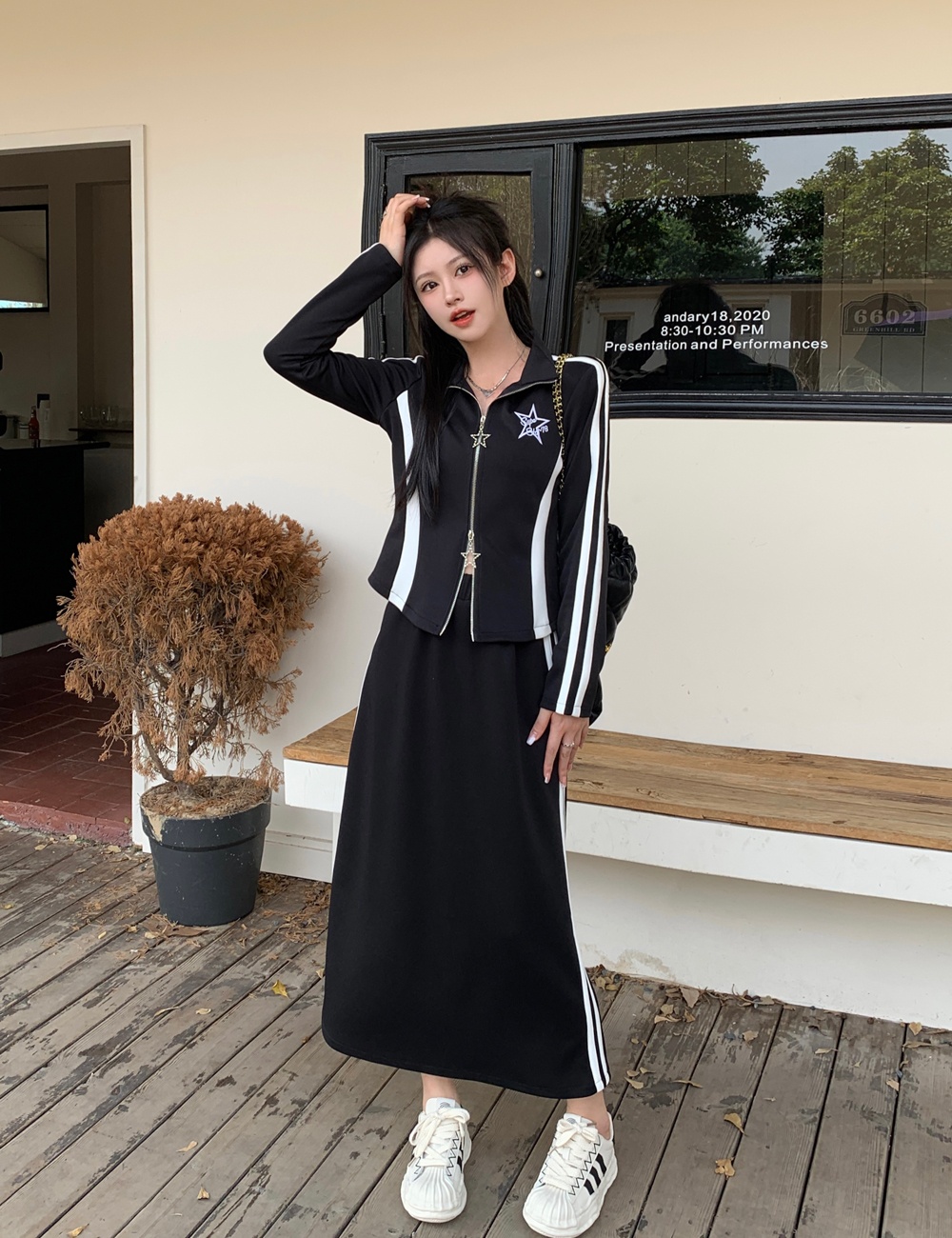 Slim thin tops Casual long skirt 2pcs set for women