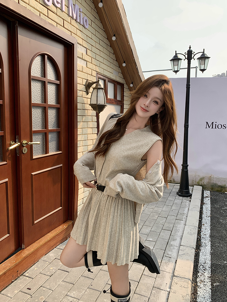 Knitted dress sling cardigan 2pcs set for women