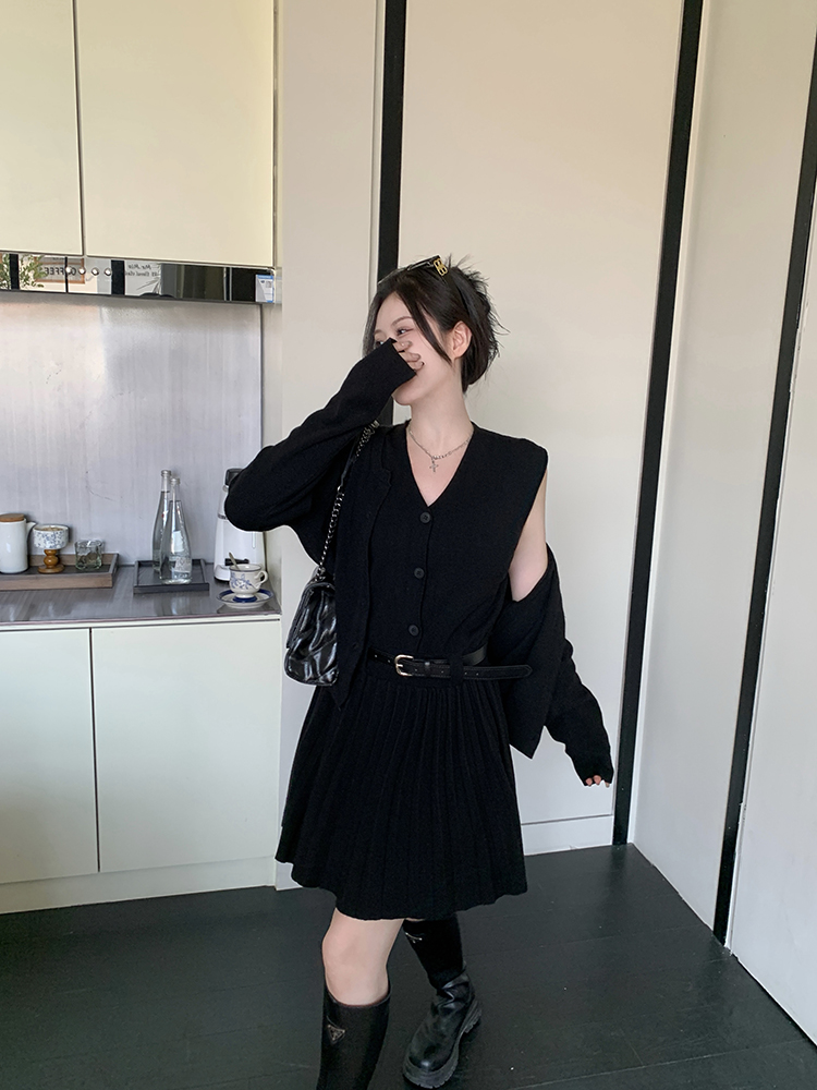 Knitted dress sling cardigan 2pcs set for women