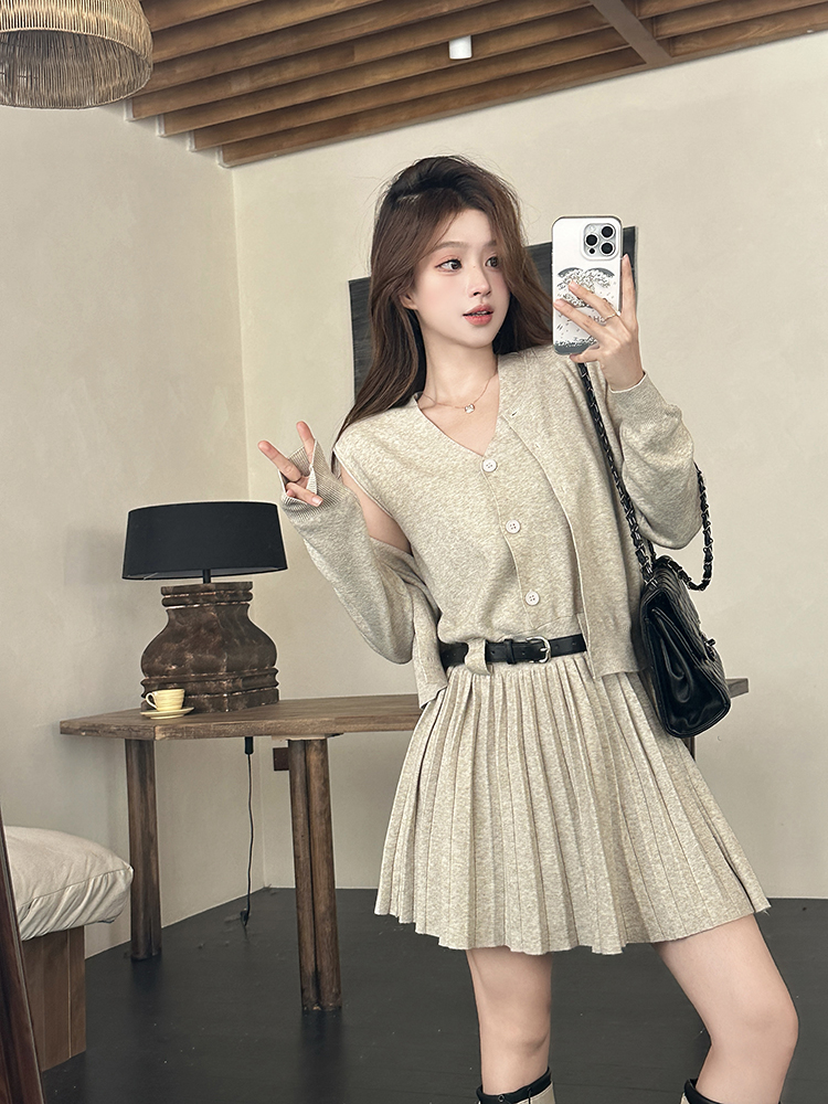 Knitted dress sling cardigan 2pcs set for women