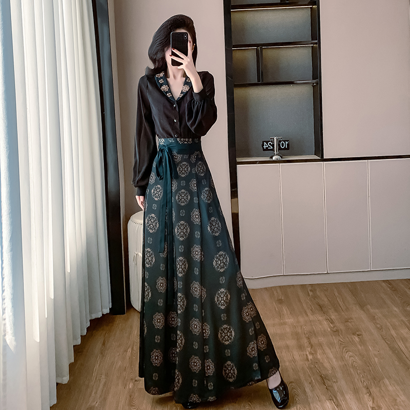 Chinese style long skirt Han clothing shirt 2pcs set