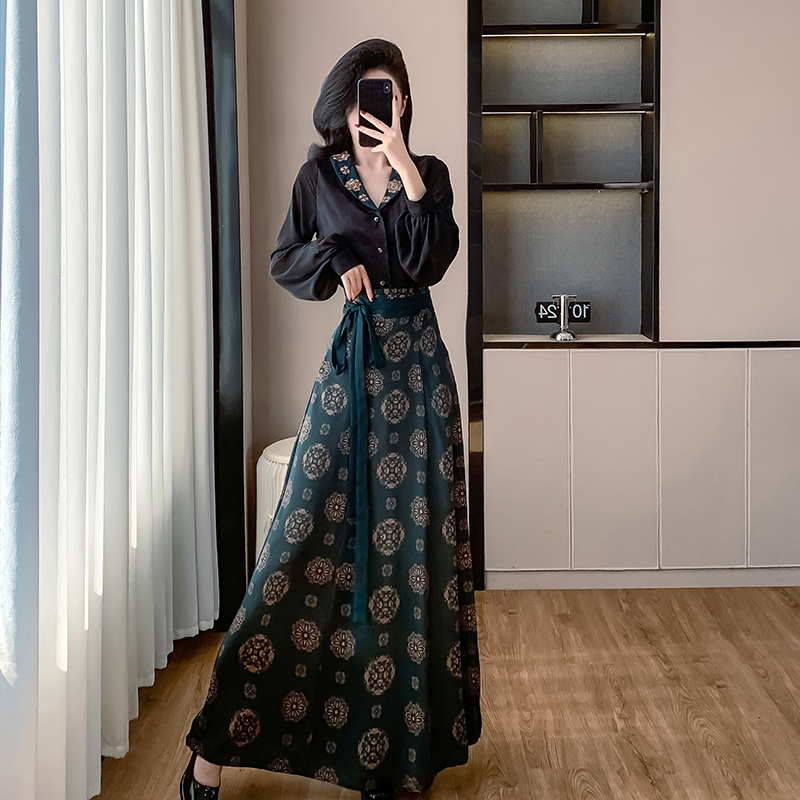 Chinese style long skirt Han clothing shirt 2pcs set