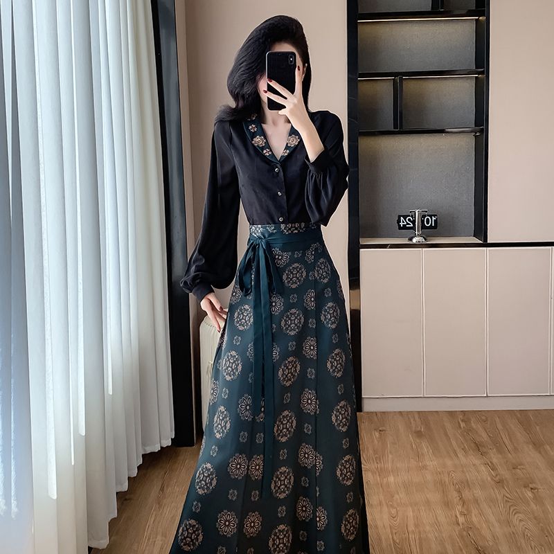 Chinese style long skirt Han clothing shirt 2pcs set