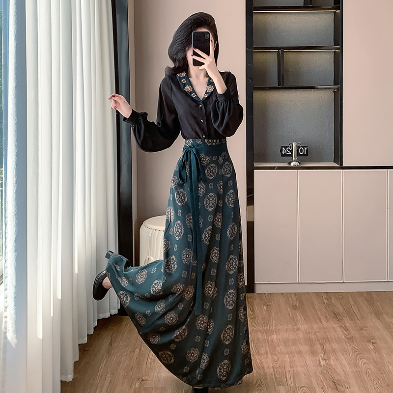 Chinese style long skirt Han clothing shirt 2pcs set