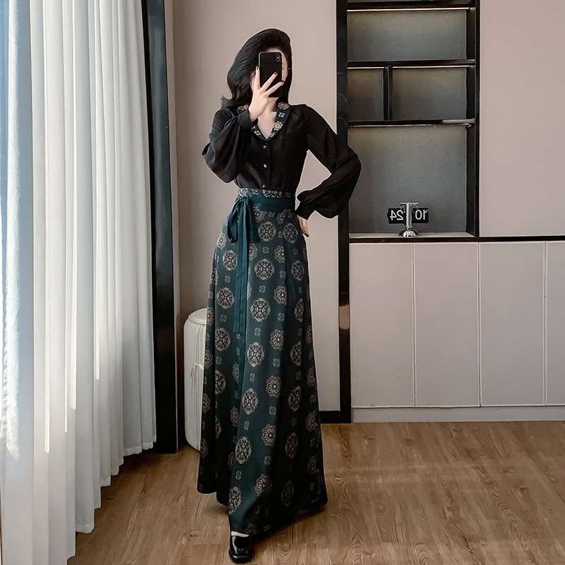 Chinese style long skirt Han clothing shirt 2pcs set