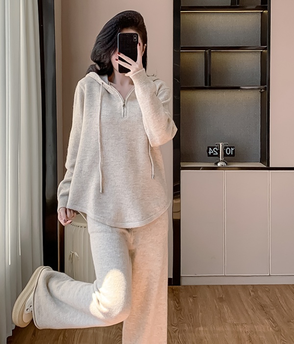 Autumn and winter tops simple casual pants 2pcs set