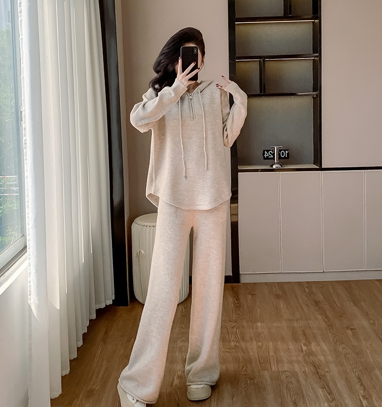 Autumn and winter tops simple casual pants 2pcs set