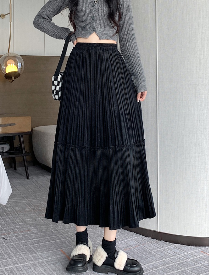 Pleated velvet big skirt elastic waist Korean style skirt