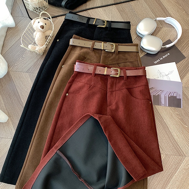 Package hip exceed knee one step skirt corduroy skirt