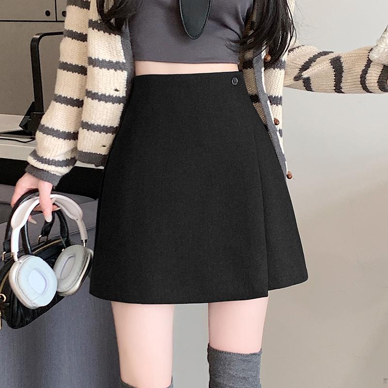 A-line all-match woolen a buckle short skirt