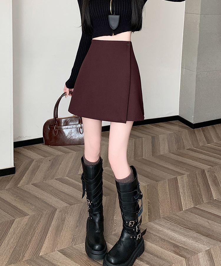 A-line all-match woolen a buckle short skirt