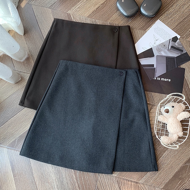 A-line all-match woolen a buckle short skirt