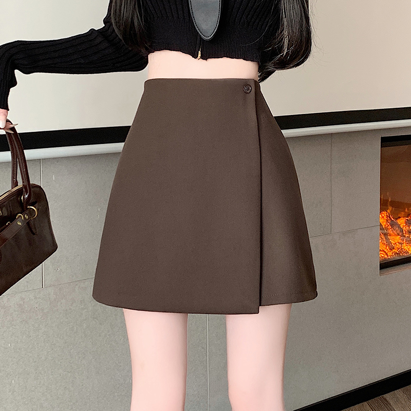 A-line all-match woolen a buckle short skirt