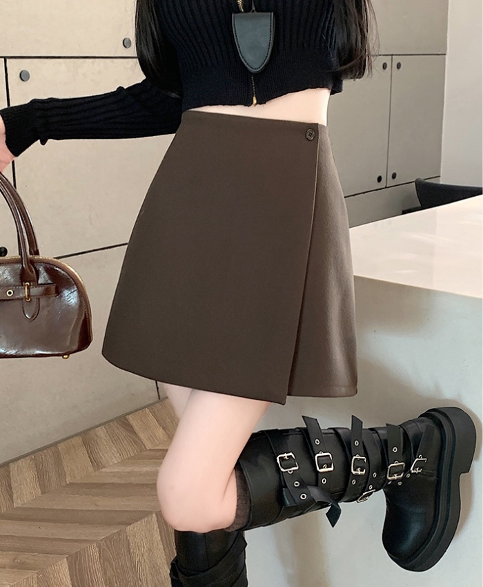 A-line all-match woolen a buckle short skirt