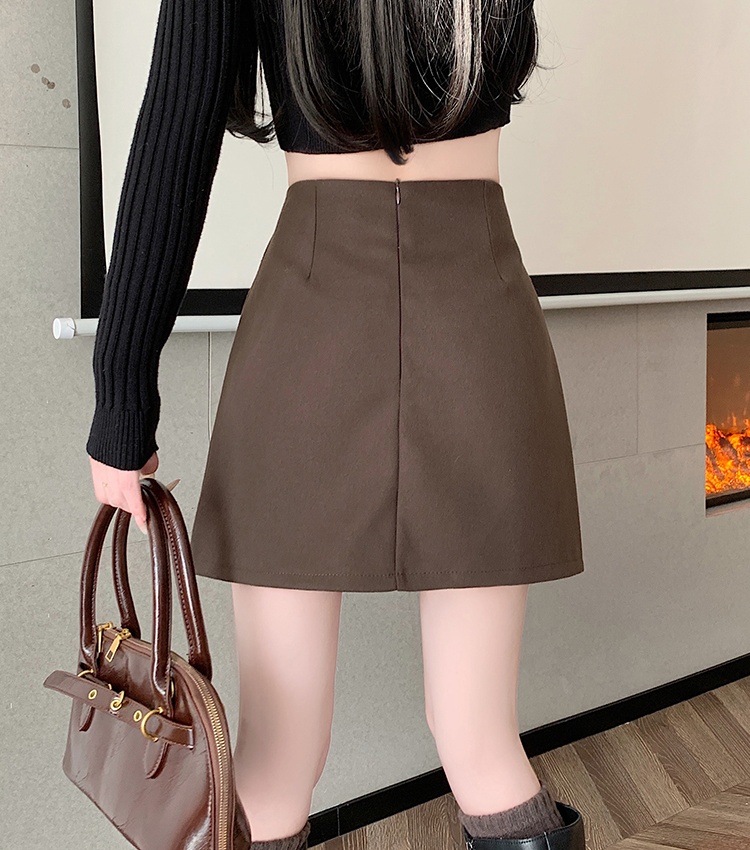 A-line all-match woolen a buckle short skirt