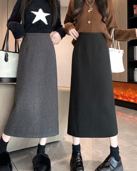 Retro autumn and winter one step skirt woolen skirt