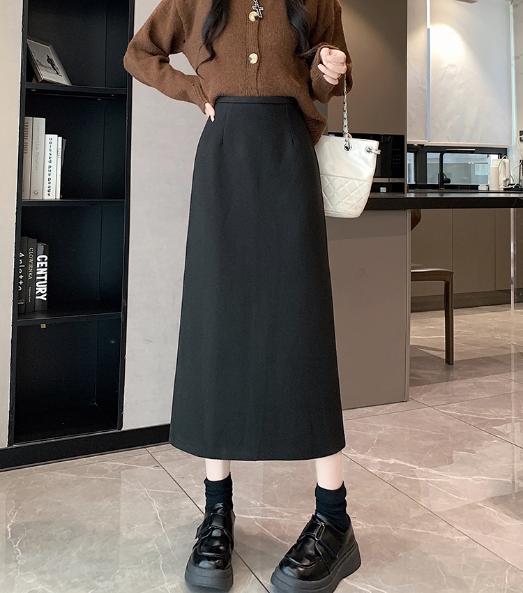 Retro autumn and winter one step skirt woolen skirt