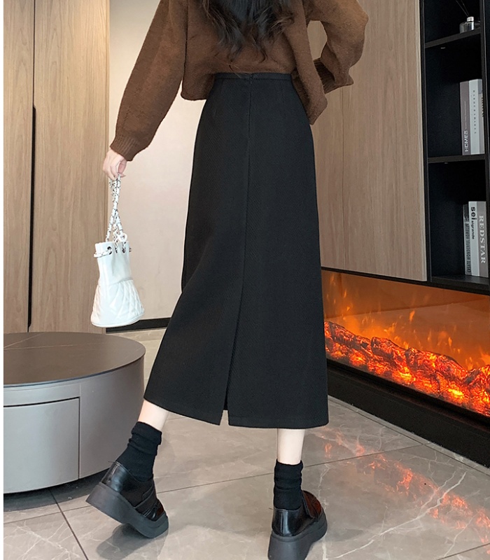 Retro autumn and winter one step skirt woolen skirt