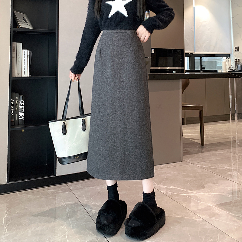 Retro autumn and winter one step skirt woolen skirt