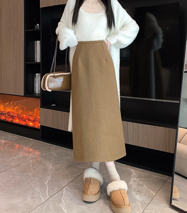 Retro autumn and winter one step skirt woolen skirt