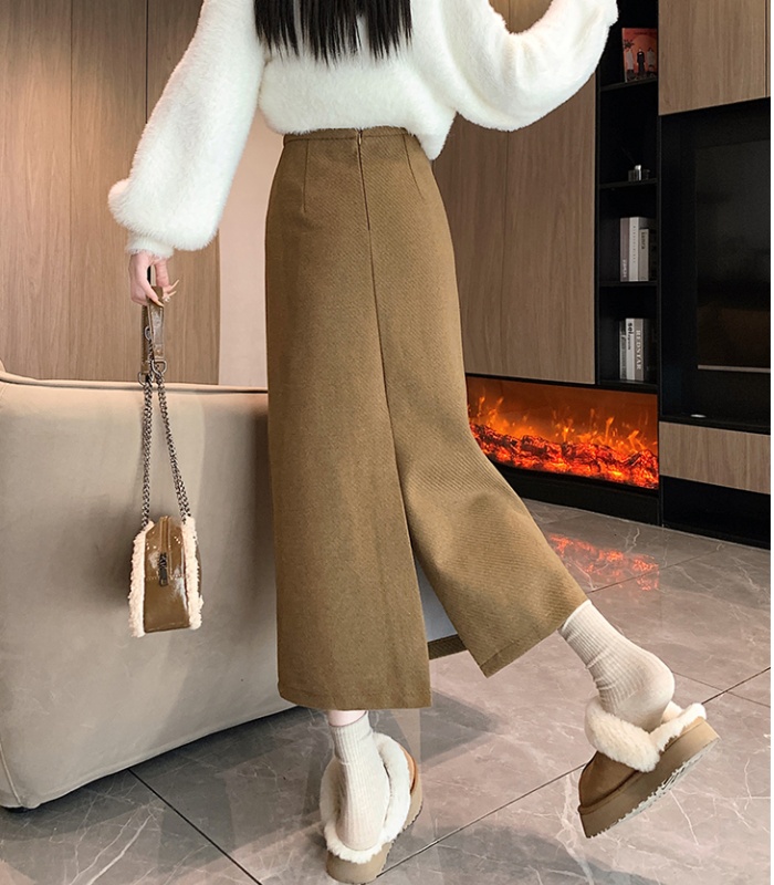 Retro autumn and winter one step skirt woolen skirt