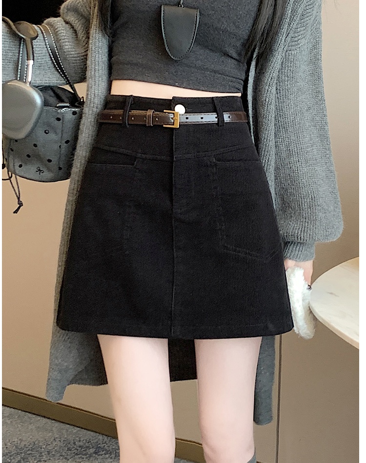 With belt slim A-line package hip all-match skirt