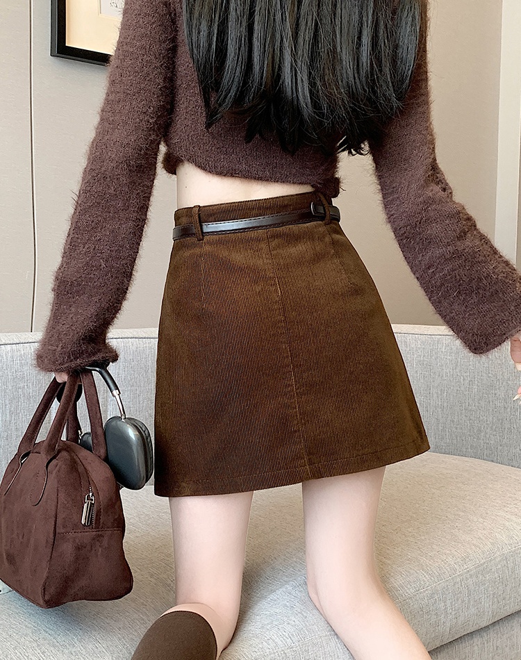 With belt slim A-line package hip all-match skirt