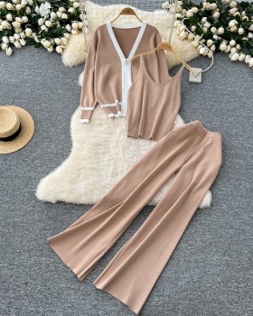 Bottoming vest knitted wide leg pants 3pcs set for women