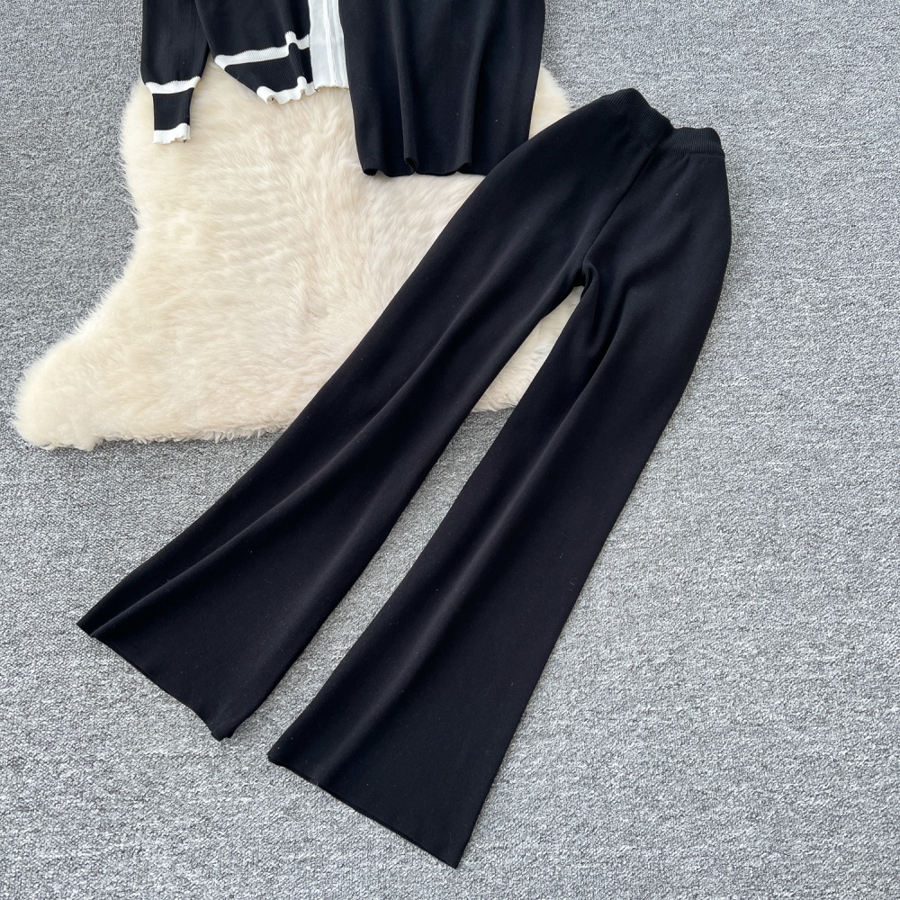 Bottoming vest knitted wide leg pants 3pcs set for women