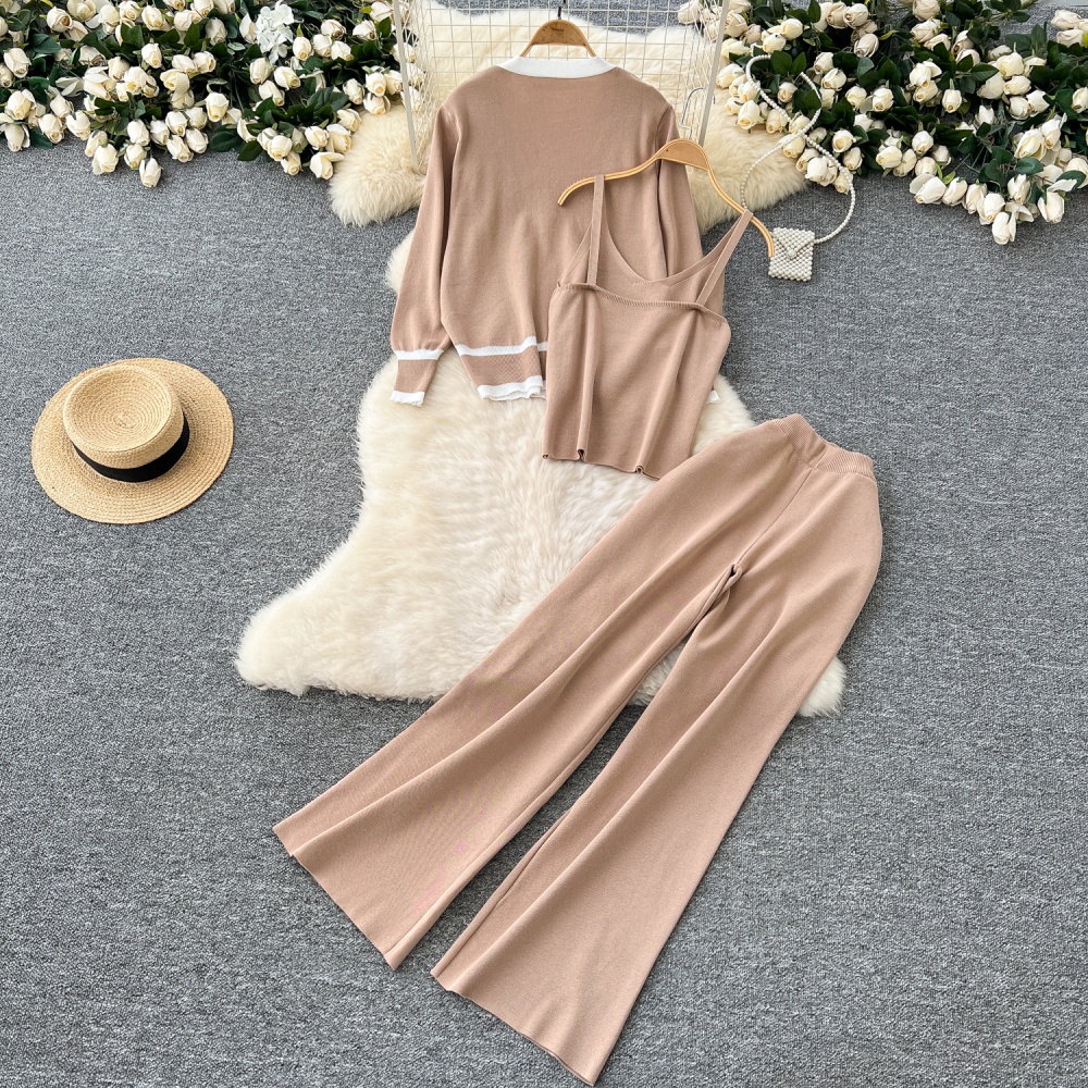 Bottoming vest knitted wide leg pants 3pcs set for women