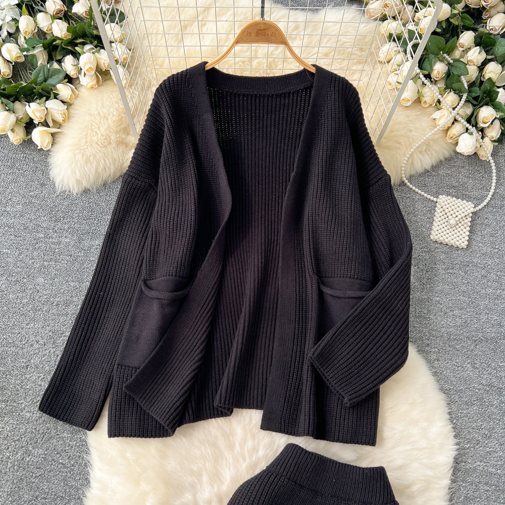 Knitted lazy sweater Korean style all-match coat a set