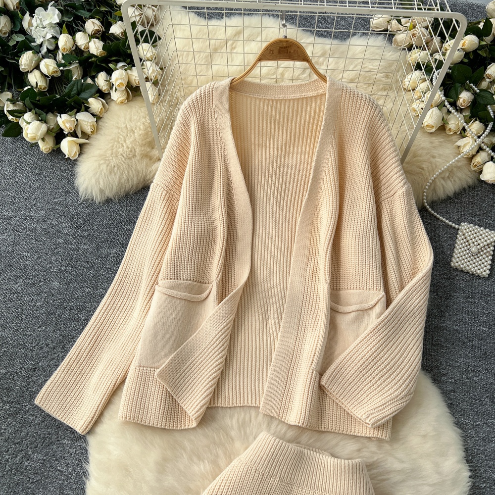 Knitted lazy sweater Korean style all-match coat a set