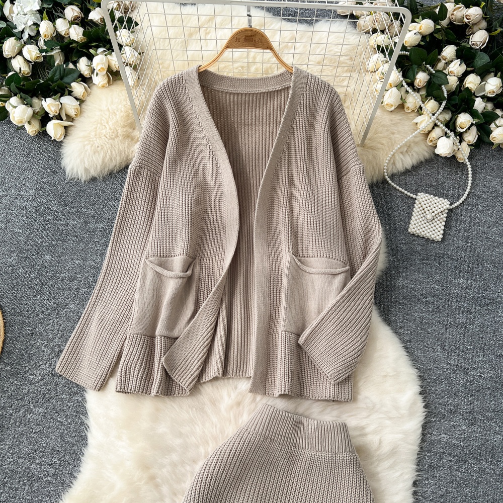 Knitted lazy sweater Korean style all-match coat a set