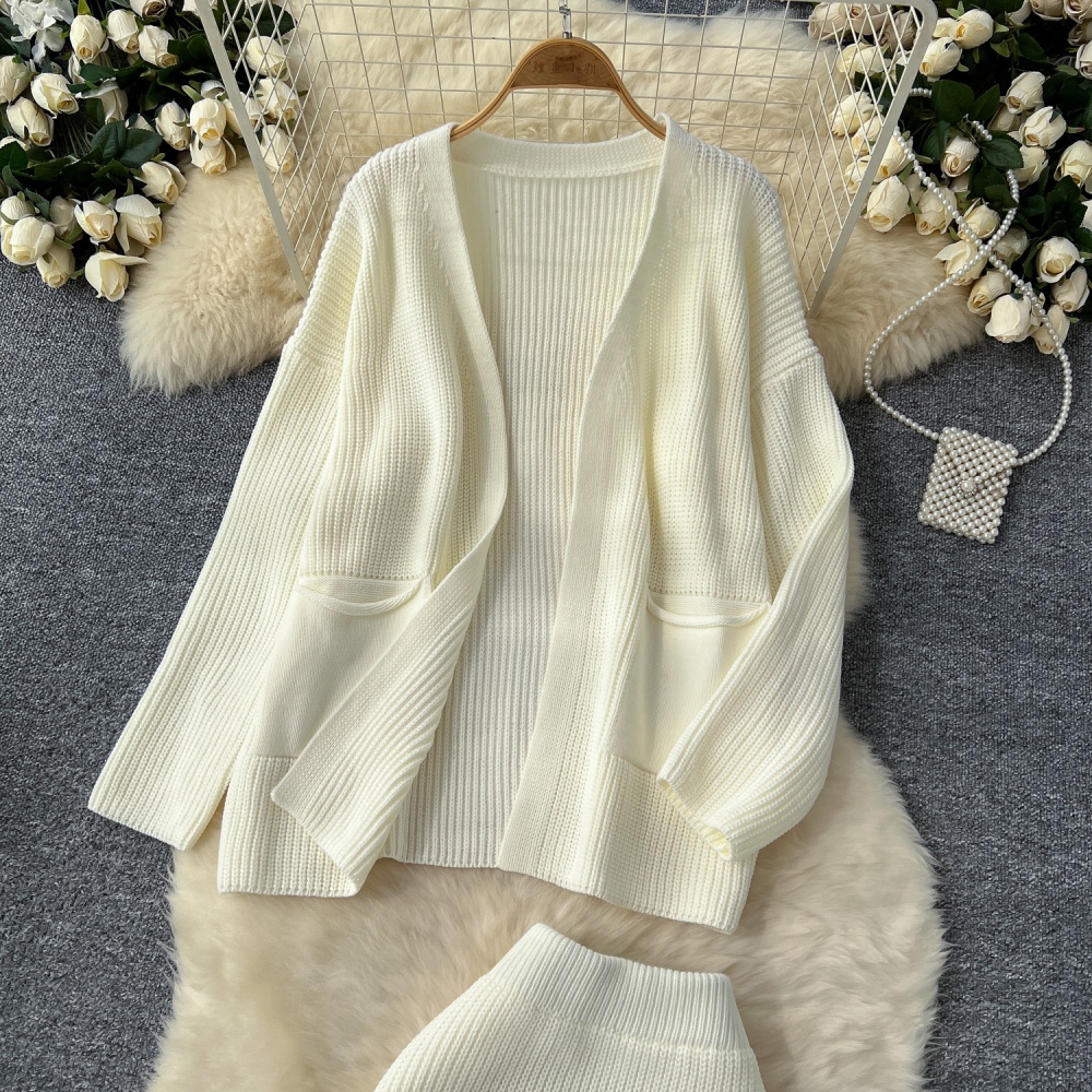 Knitted lazy sweater Korean style all-match coat a set