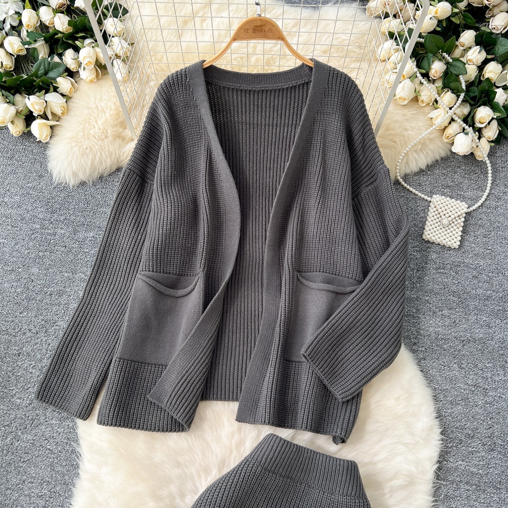 Knitted lazy sweater Korean style all-match coat a set