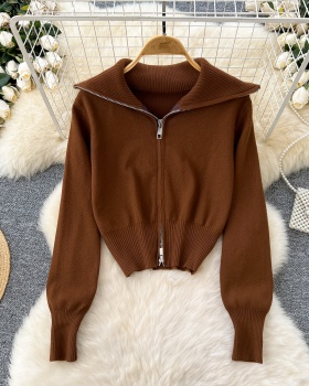 Korean style short coat autumn zip sweater for women