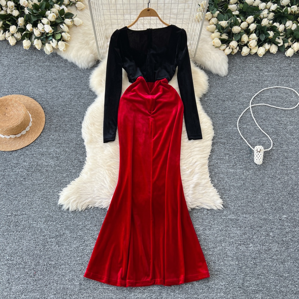 Pinched waist flowers formal dress elegant dress for women