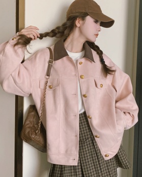 Small fellow short sweet coat pink loose college style jacket