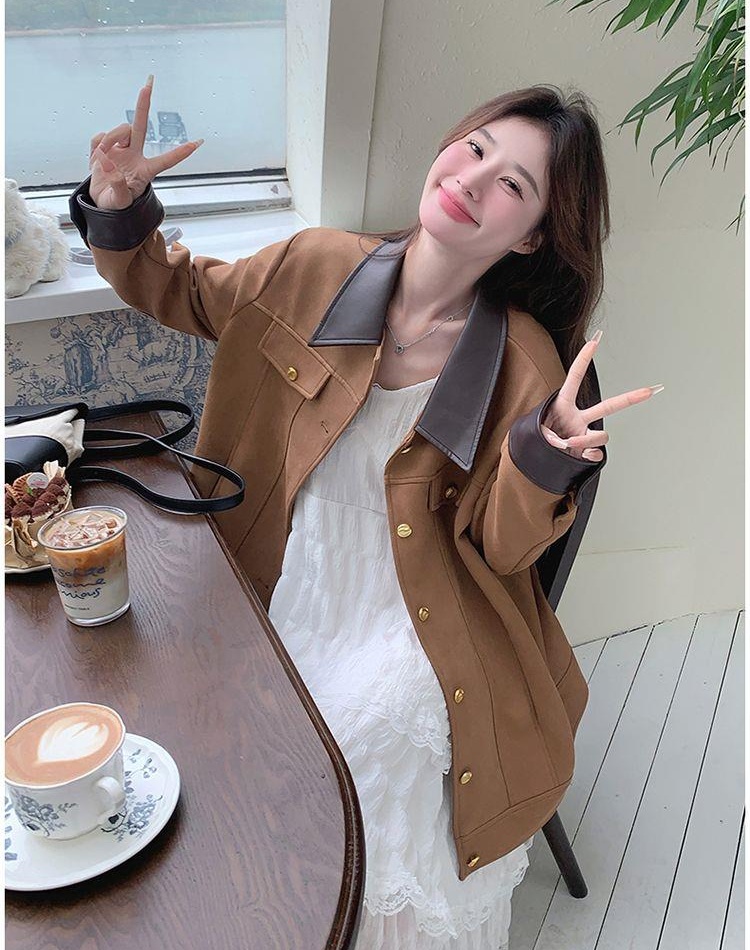 Small fellow short sweet coat pink loose college style jacket