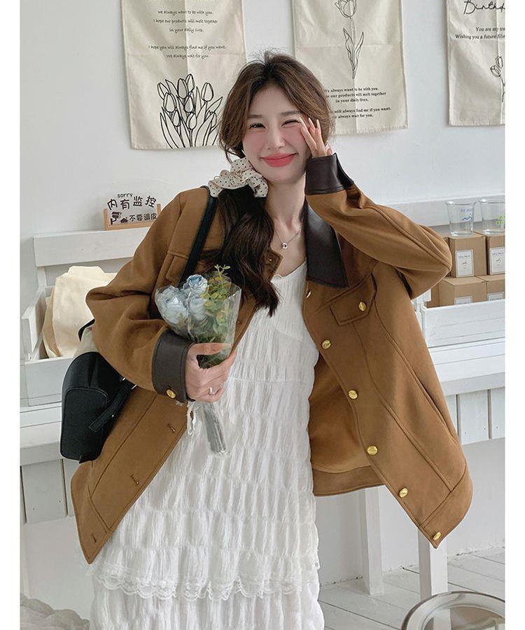 Small fellow short sweet coat pink loose college style jacket