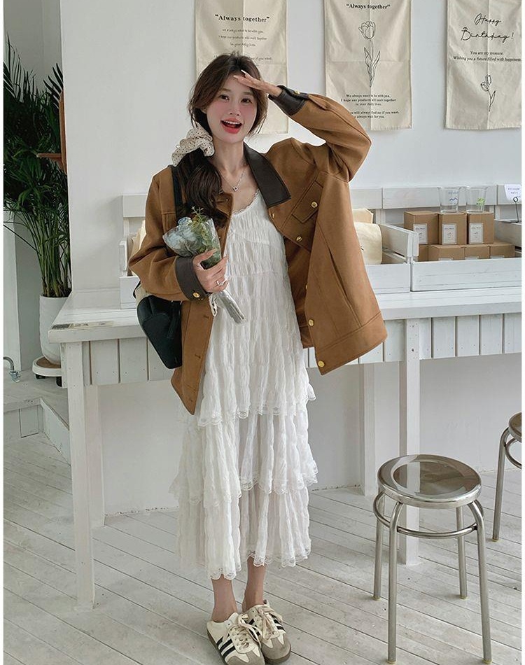 Small fellow short sweet coat pink loose college style jacket