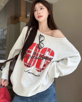 American style retro tops sloping shoulder printing hoodie