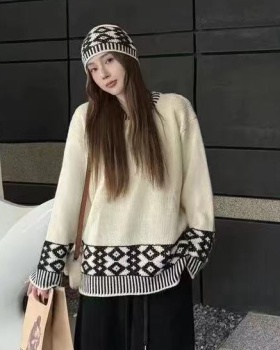 Retro jacquard lazy sweater mixed colors loose wool cap